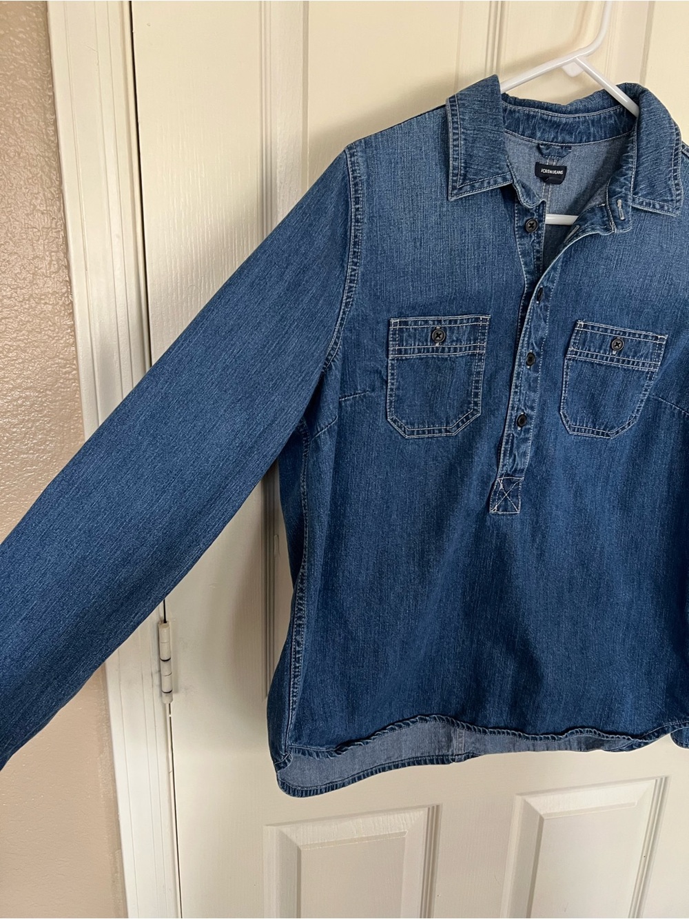 J.Crew Jeans Chambray Popover Shirt Medium 100% Cotton Denim Utility Top - Picture 5 of 14